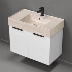 Floating Bathroom Vanity, Modern, 32 inch, Travertine Style Sink